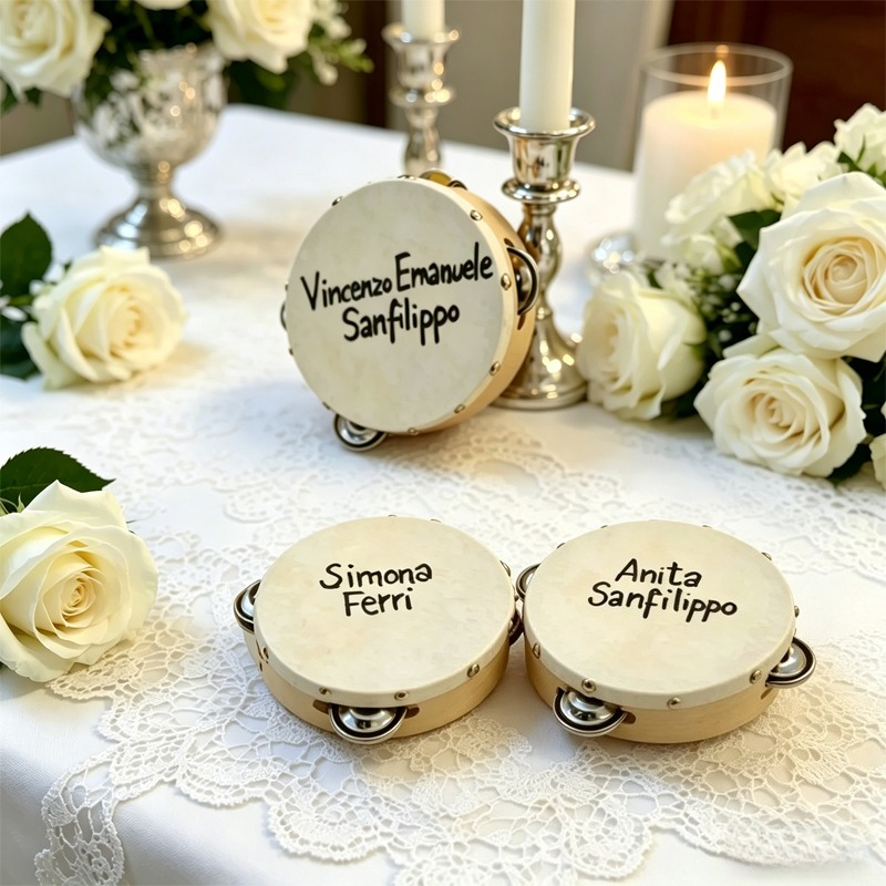 Musical Instrument And Name - 3/5 piezas ﻿ Tamborinas de boda
