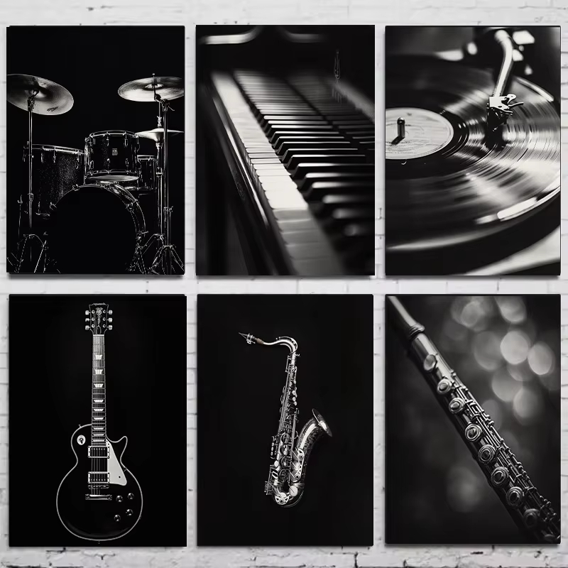 Musical Instrument Image - Póster moderno en blanco y negro