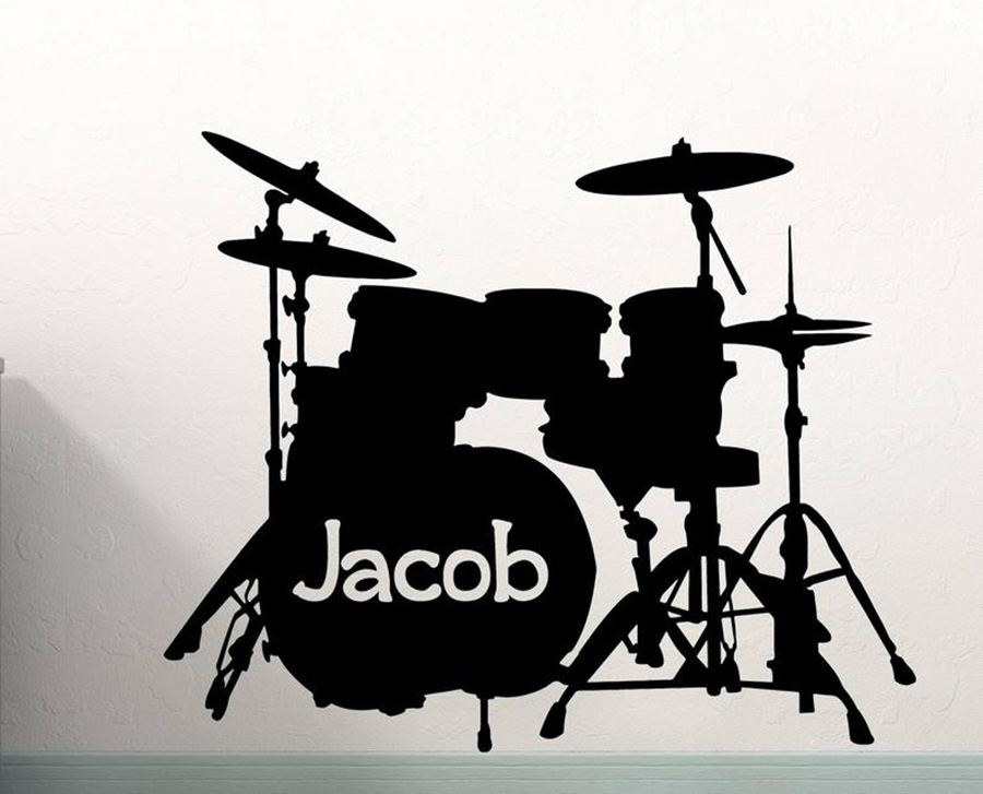 Musical Instrument And Name - Calcomanía de pared con nombre personalizado